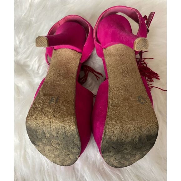 Dollhouse Barbie Hot Pink Fringe Open Toe Platform Sandal Size 7 - Picture 9 of 9